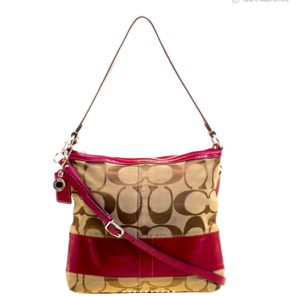 Coach Beige/Red Canvas Signature Crossbody Bag